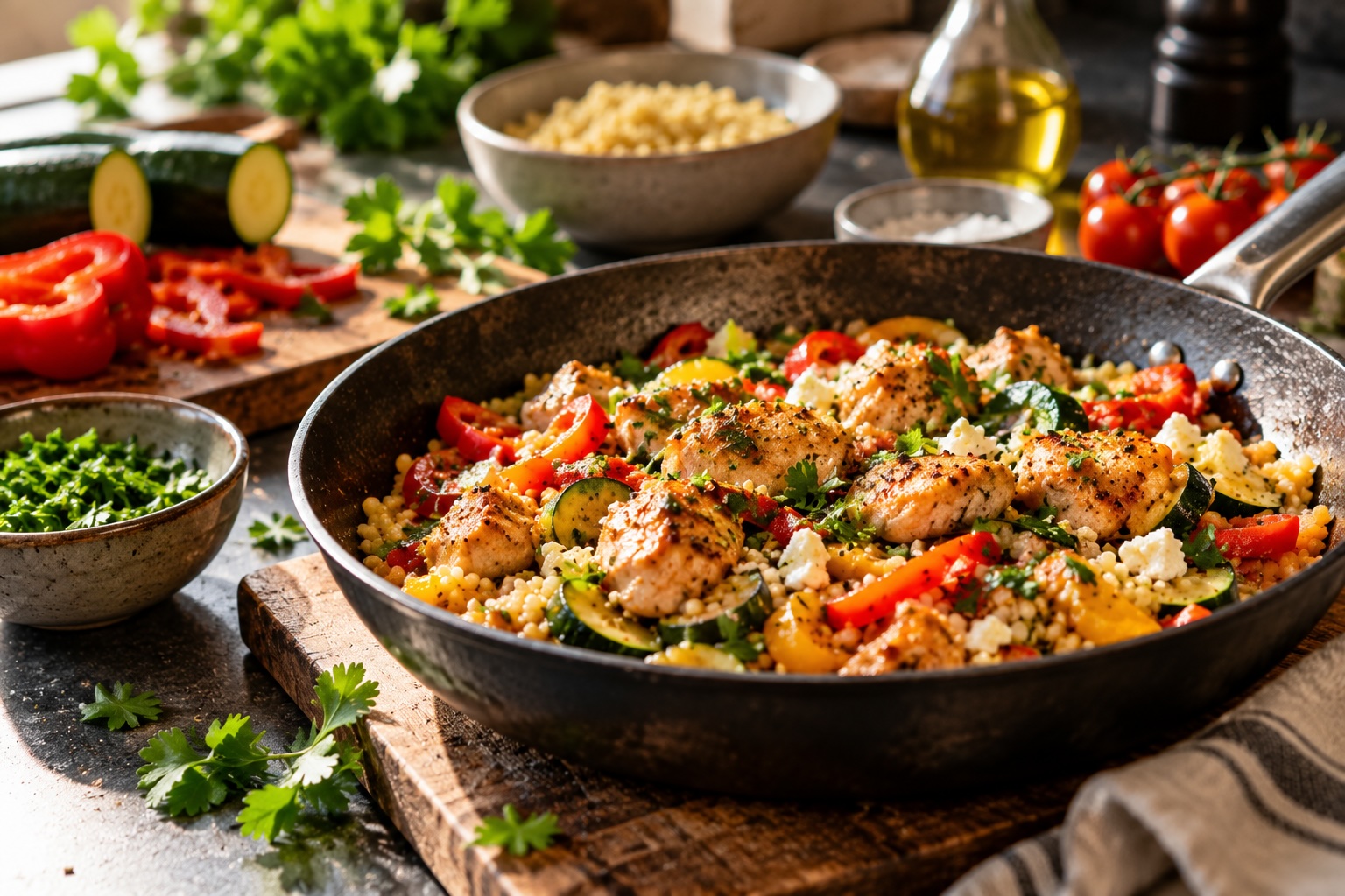 15-Minuten-Hendl mit Paprika, Couscous und Zitronenjoghurt